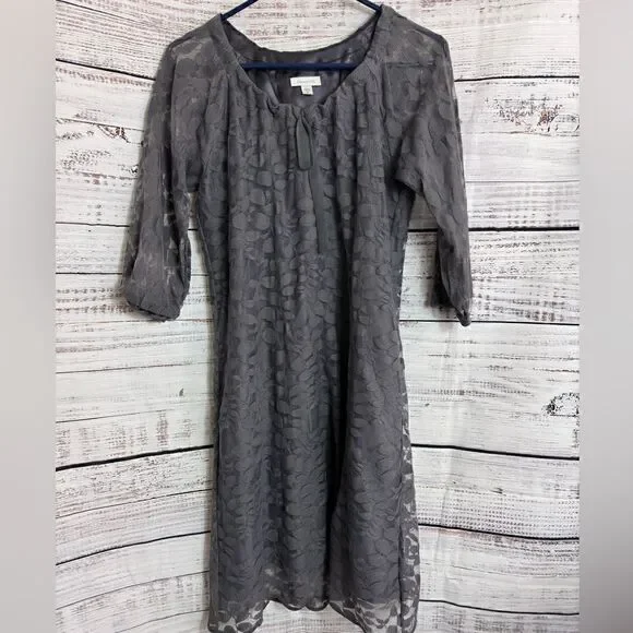 Garnet Hill Dress womens size 4 Boheme Easy Lace shift front Tie Romance Gray - Picture 2 of 13